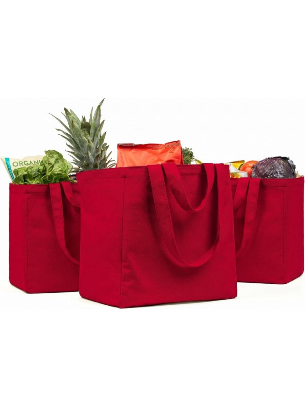 3pc XL Canvas Grocery Bag Set - Heavy Duty, Foldable, Washable, Pockets & Straps